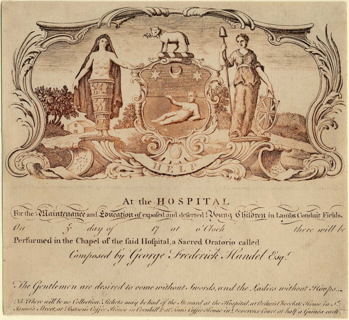 1750年，倫敦孤兒院 (Foundling Hospital)神劇《彌賽亞》的未完成入場券。（圖／Wikimedia）。